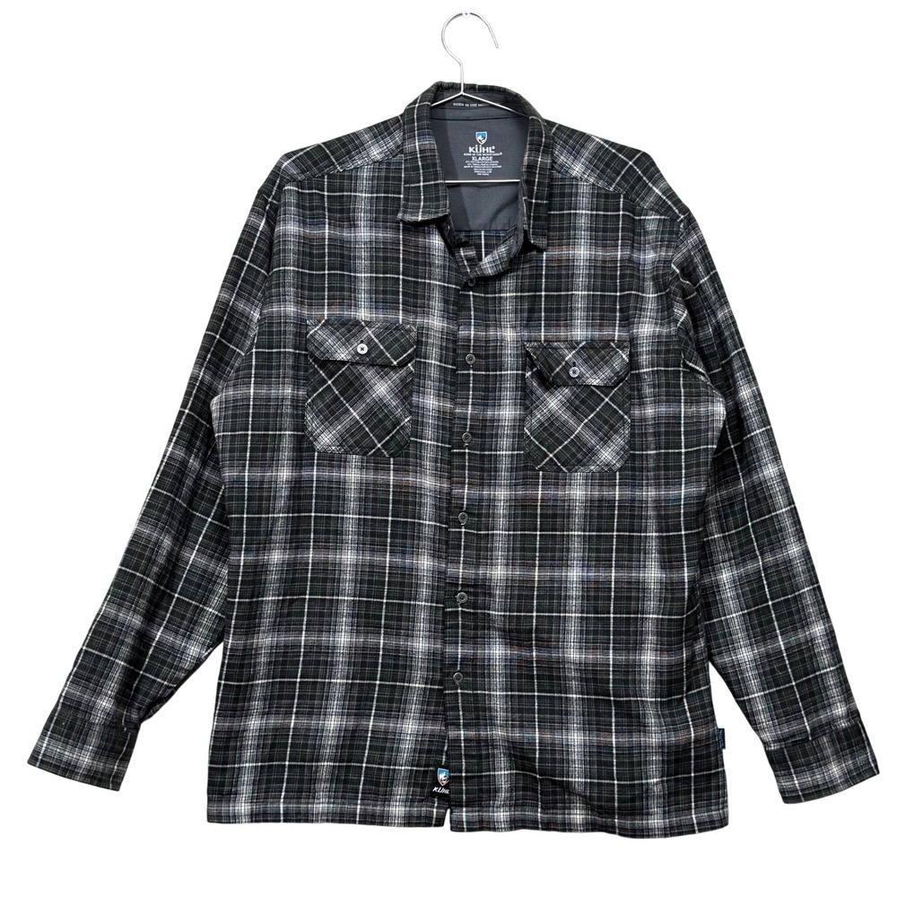 KUHL Flannel Shirt Mens XL Green Plaid Cotton Tencel Outdoor Hiking Button Down